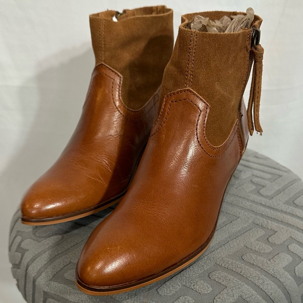 FRYE AND CO Brown Ankle Boots with Zipper and Stacked Heel - Picture 3 of 7